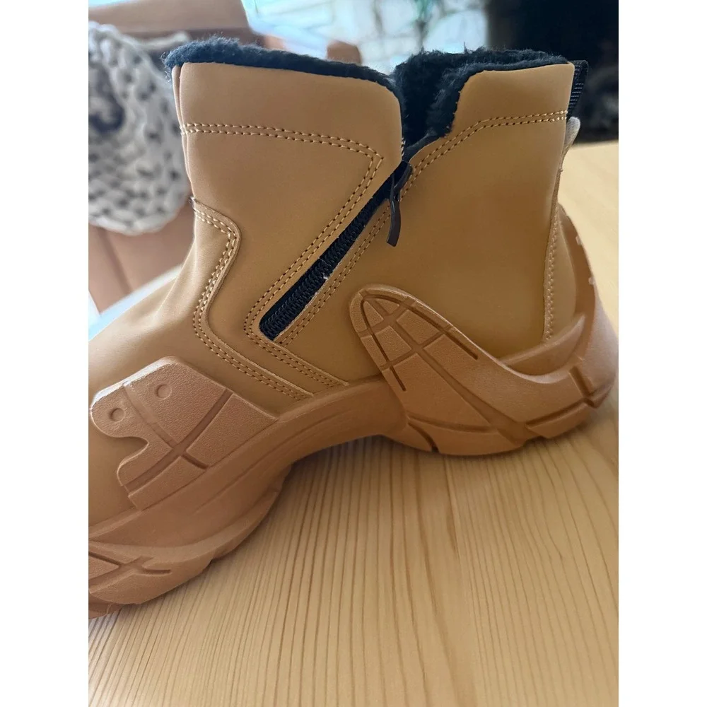 WDG Mens Tan Faux Fur Lined Fashion Boots Chunky Sole Streetwear Size 45 10.5-11